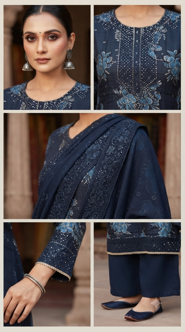 Thread embroidery Neck & Daman work jaam cotton suit
