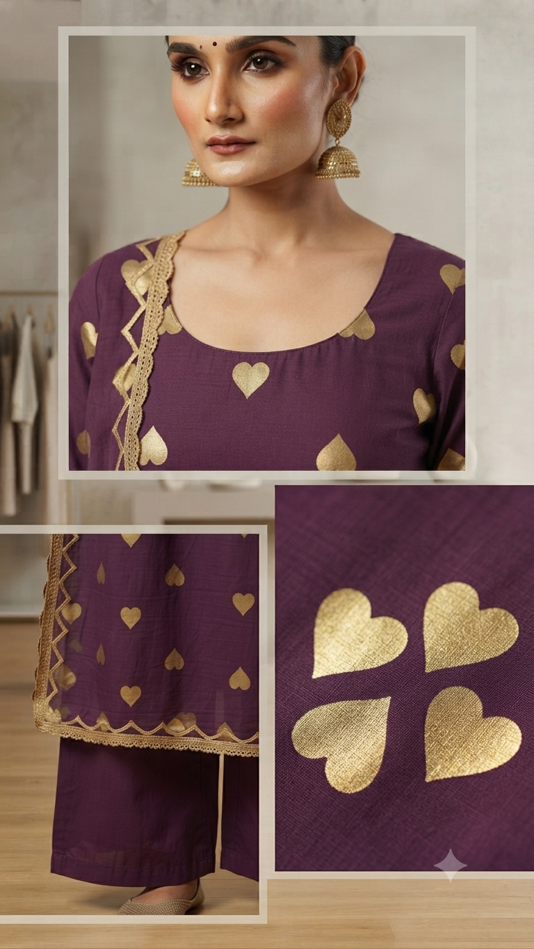 Purple Heart-Embroidered Rayon Suit
