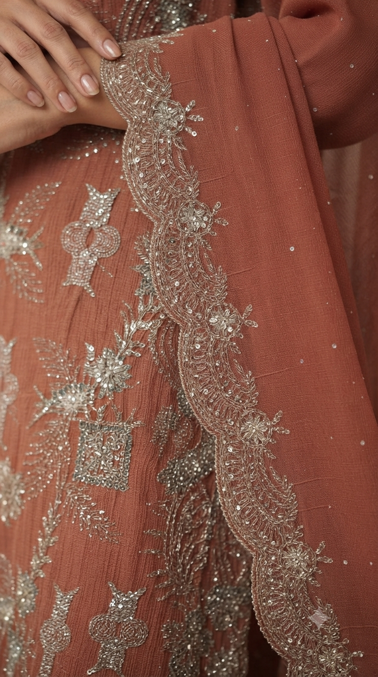 New zarkan work crunchy suit with rayon bottom and shiffon border work dupatta