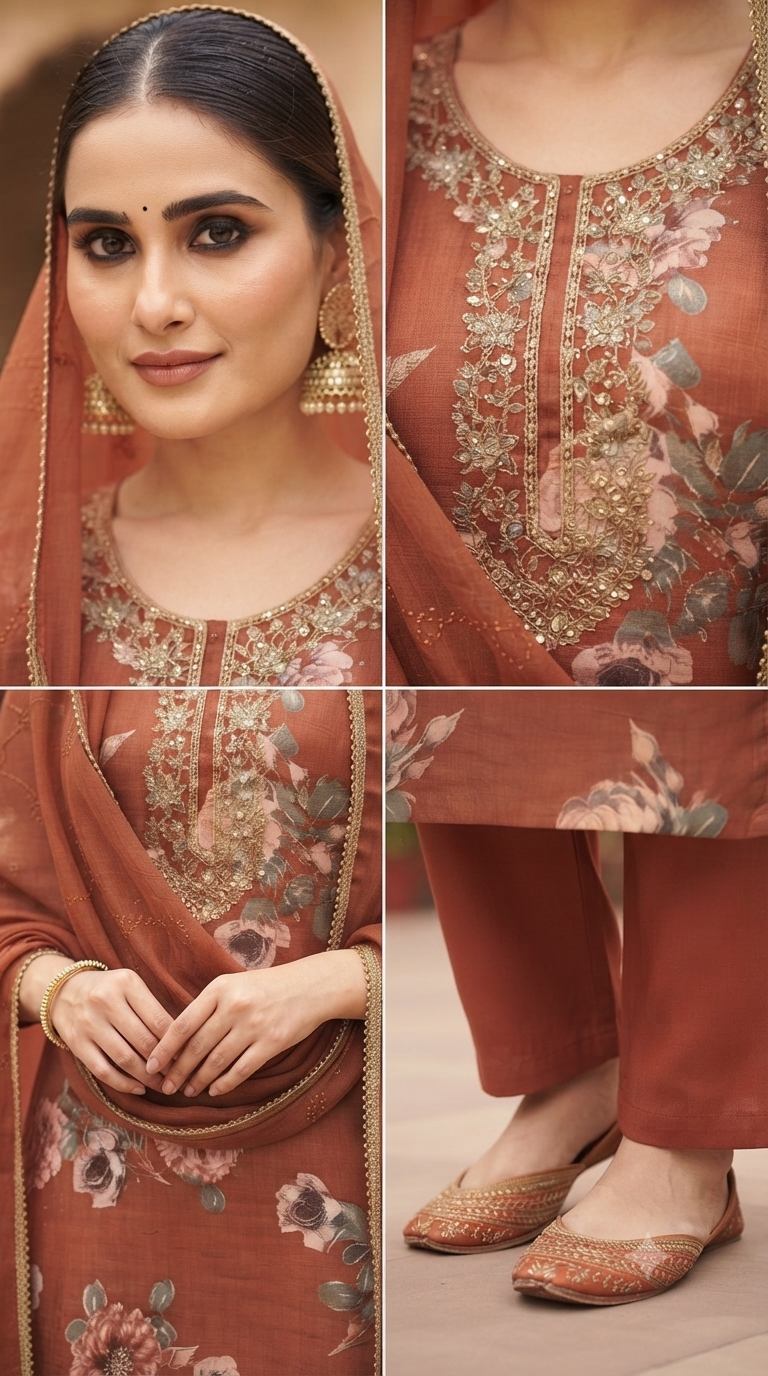 Handwork Jaam Cotton Suit with shiffon Embroidery Dupatta