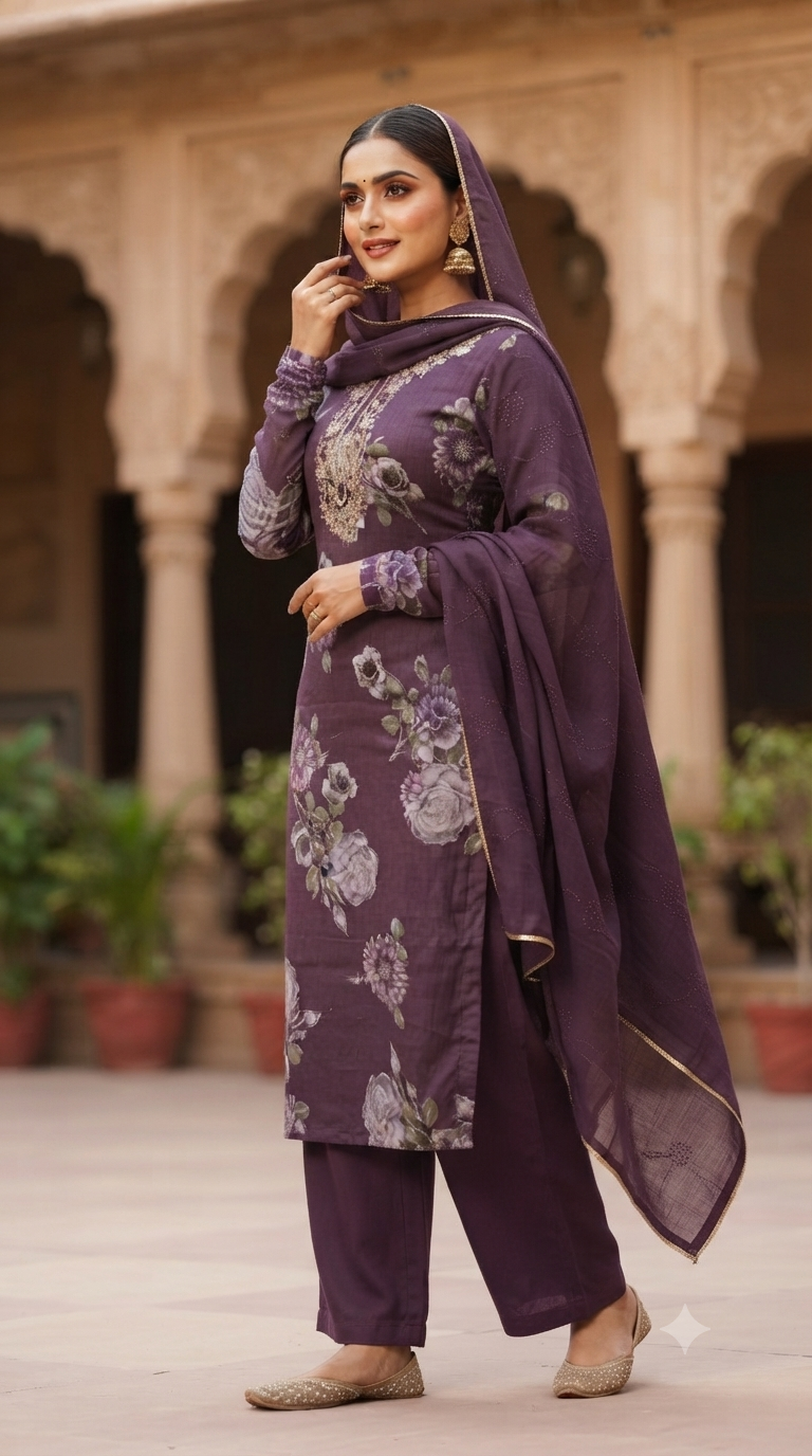 Handwork Jaam Cotton Suit with shiffon Embroidery  Dupatta