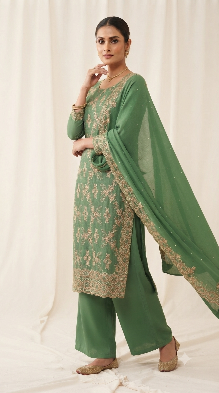New zarkan work crunchy suit with rayon bottom and shiffon border work dupatta