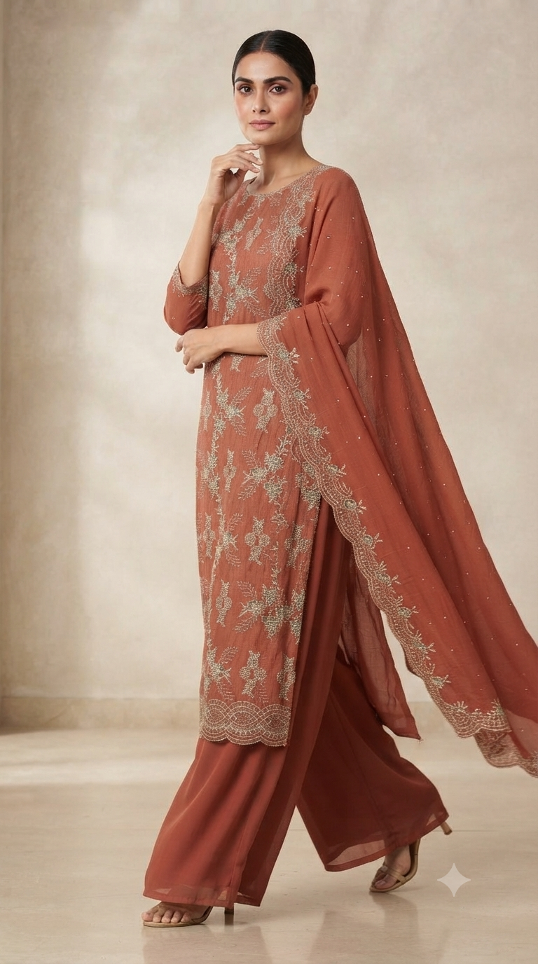 New zarkan work crunchy suit with rayon bottom and shiffon border work dupatta