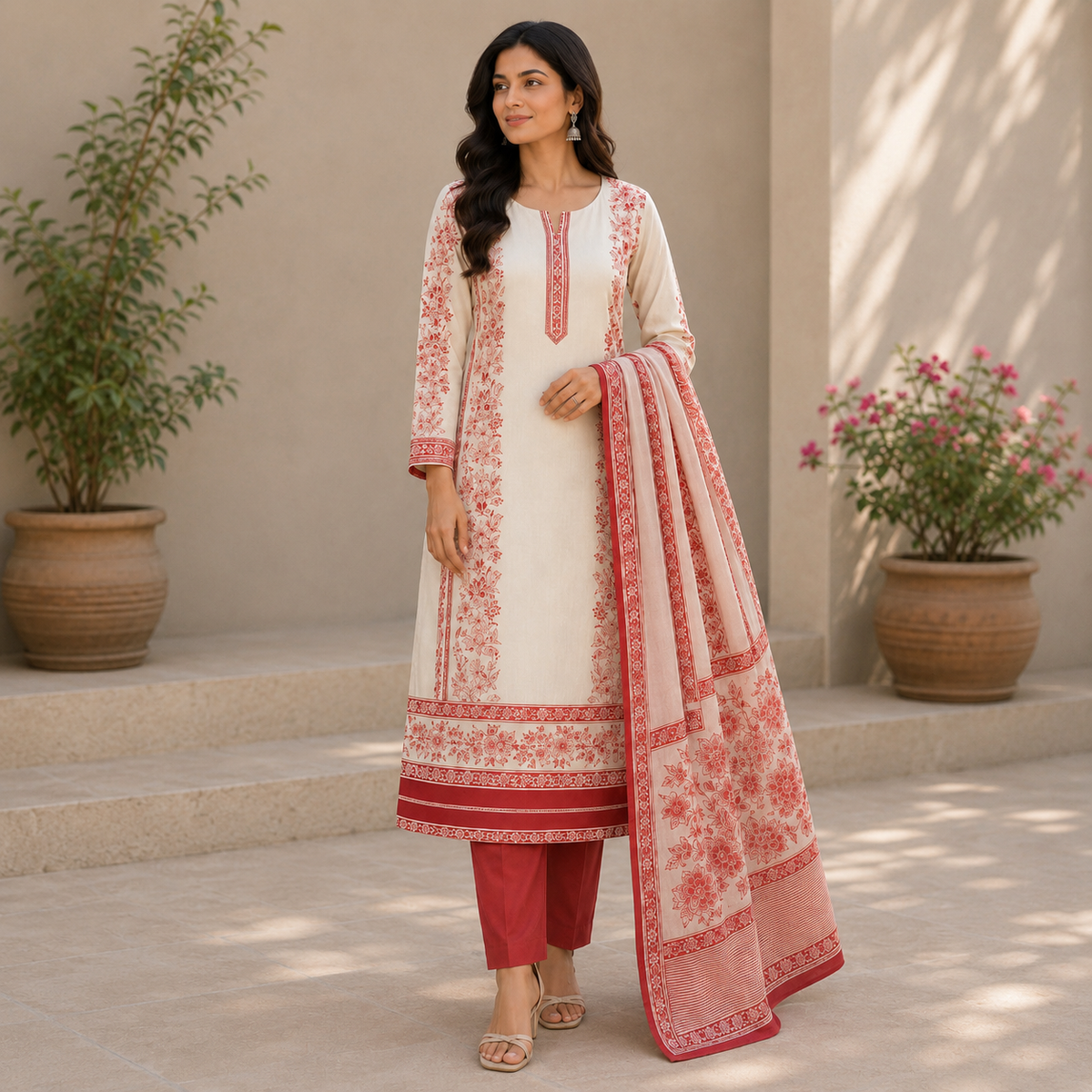 New Trending Jaam Top with Rayon Bottom & Printed Chiffon Dupatta