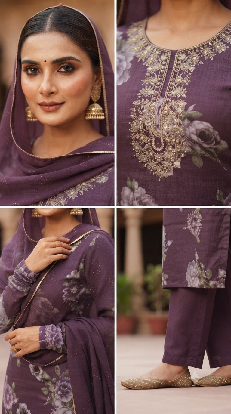 Handwork Jaam Cotton Suit with shiffon Embroidery  Dupatta