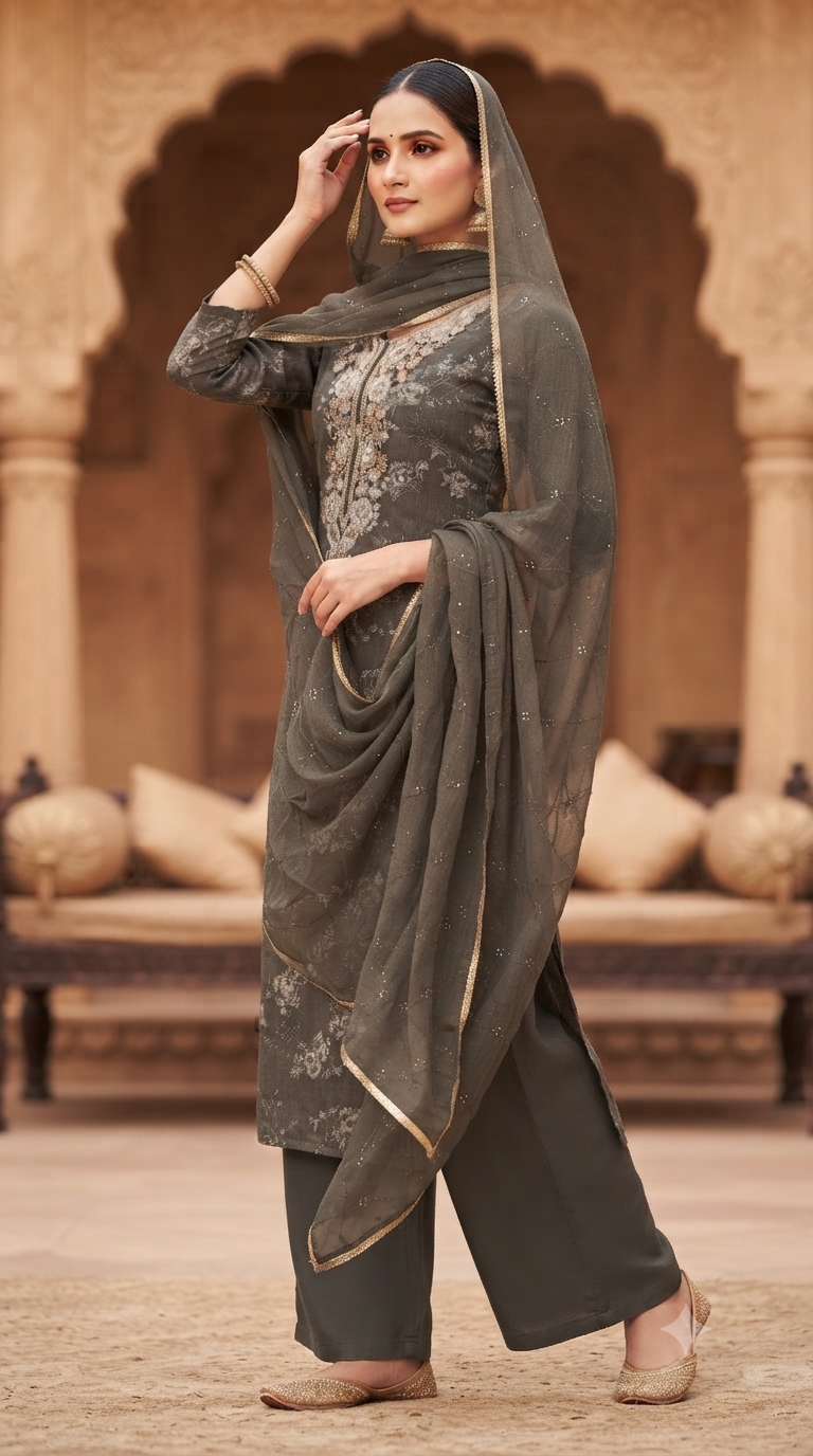 Handwork Jaam Cotton Suit with shiffon Embroidery  Dupatta