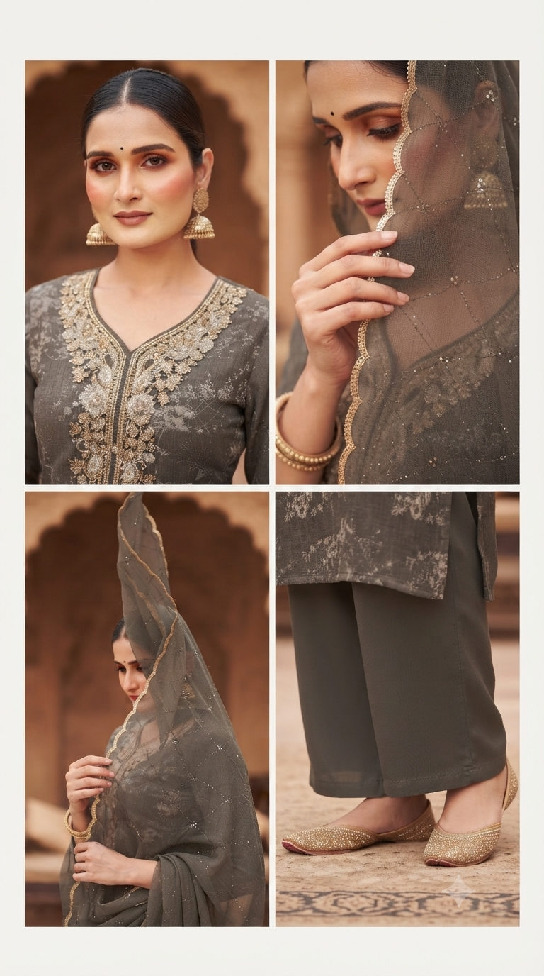 Handwork Jaam Cotton Suit with shiffon Embroidery  Dupatta