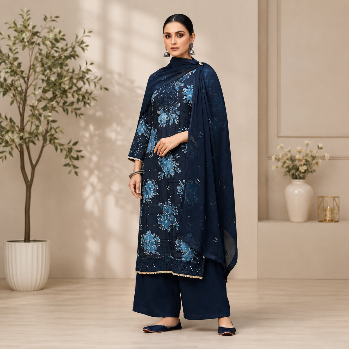 Thread embroidery Neck & Daman work jaam cotton suit