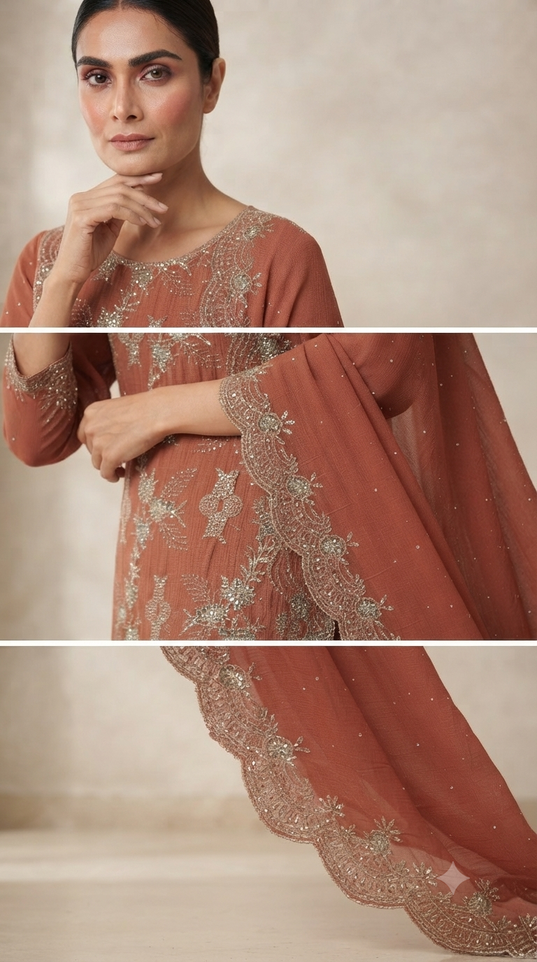 New zarkan work crunchy suit with rayon bottom and shiffon border work dupatta