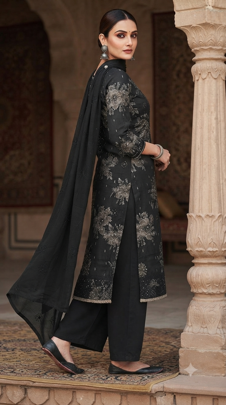 Thread embroidery Neck & Daman work jaam cotton suit