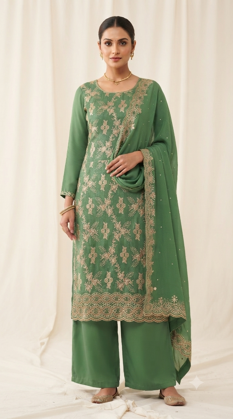 New zarkan work crunchy suit with rayon bottom and shiffon border work dupatta