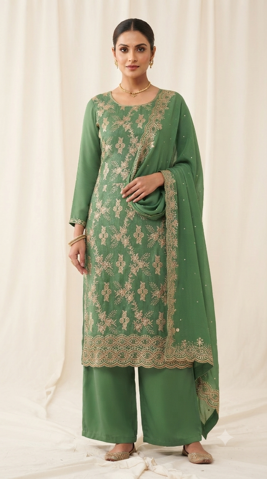 New zarkan work crunchy suit with rayon bottom and shiffon border work dupatta