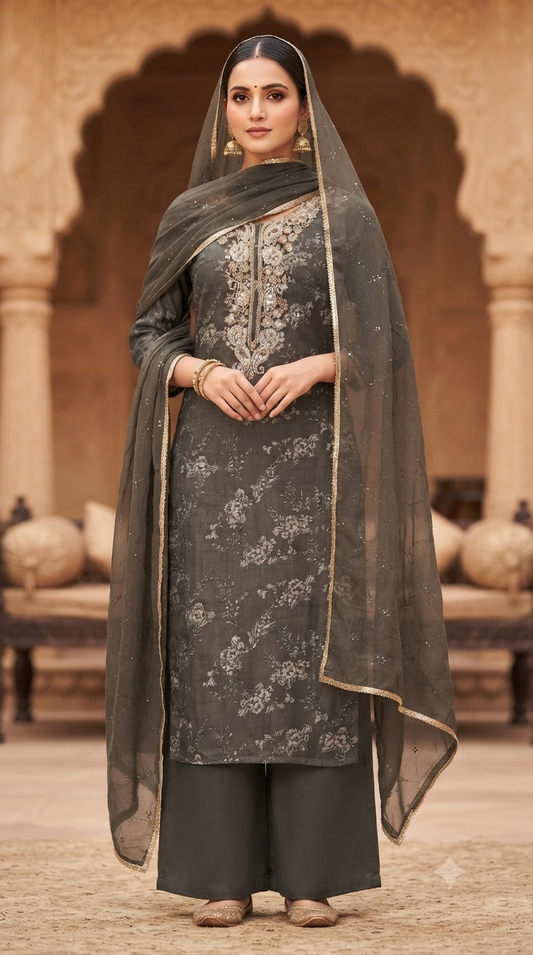 Handwork Jaam Cotton Suit with shiffon Embroidery  Dupatta