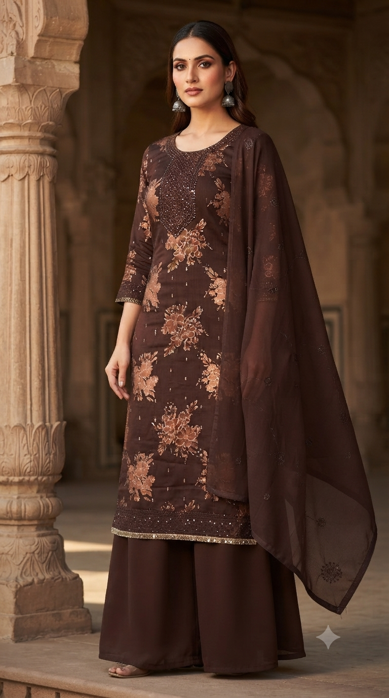 Thread embroidery Neck & Daman work jaam cotton suit
