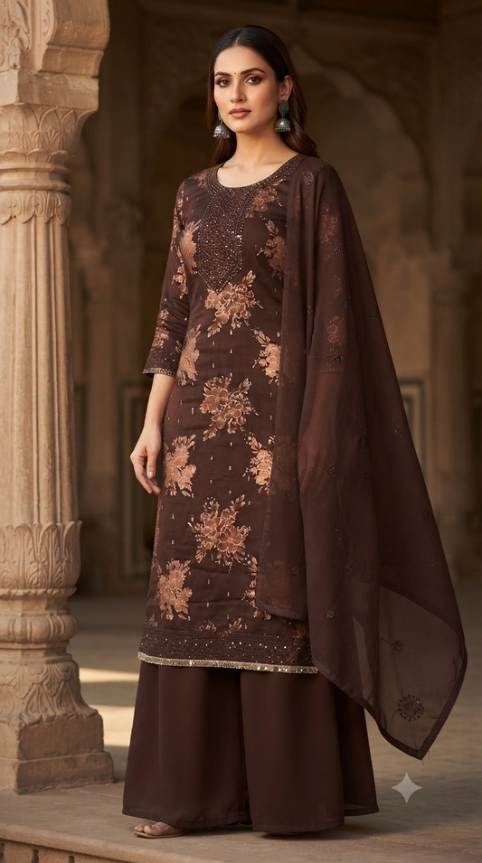 Thread embroidery Neck & Daman work jaam cotton suit