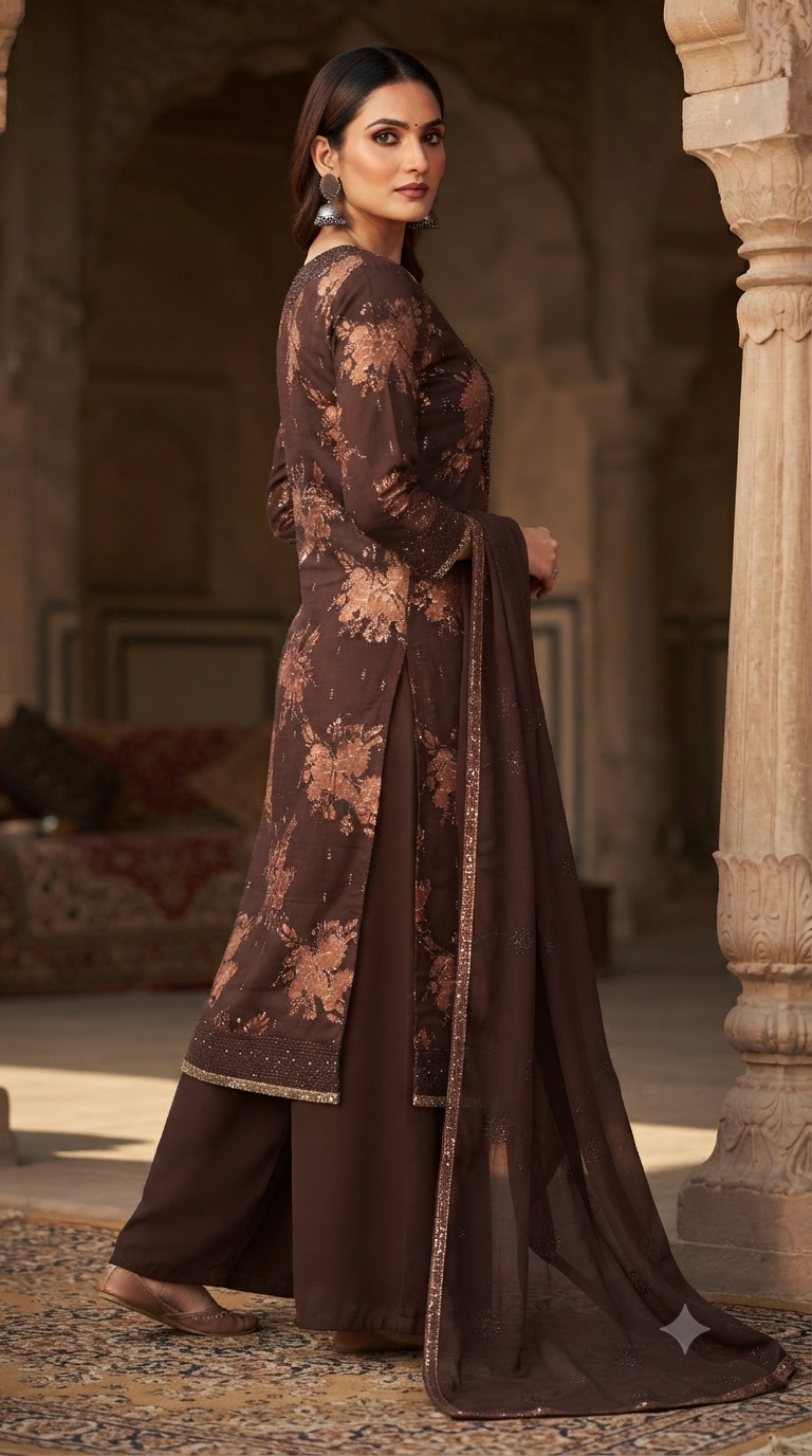Thread embroidery Neck & Daman work jaam cotton suit