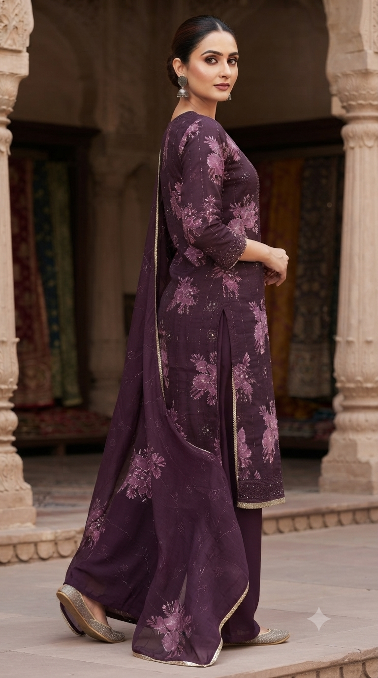Thread embroidery Neck & Daman work jaam cotton suit
