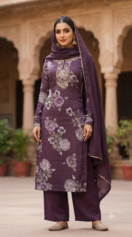 Handwork Jaam Cotton Suit with shiffon Embroidery  Dupatta