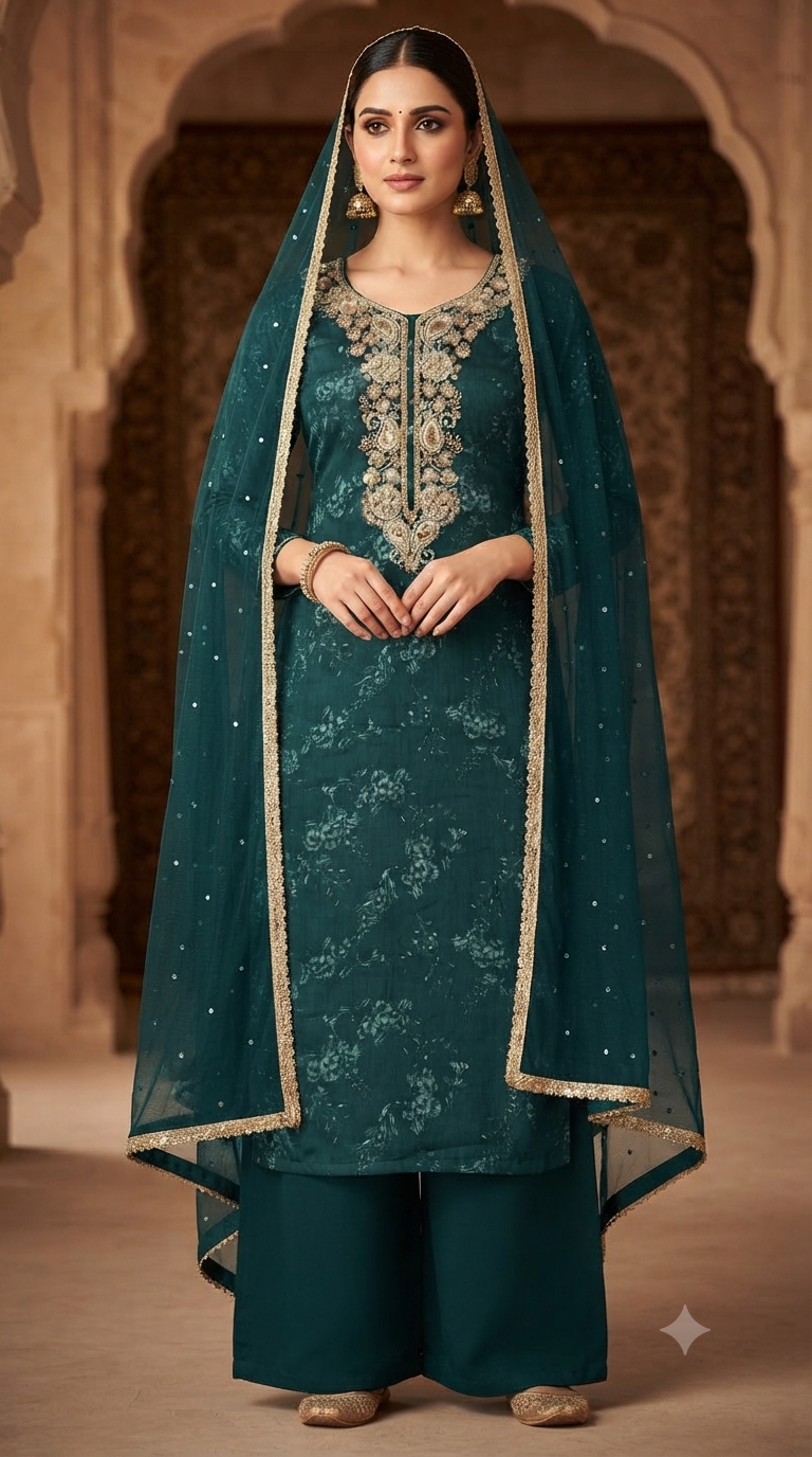 Handwork Jaam Cotton Suit with shiffon Embroidery  Dupatta