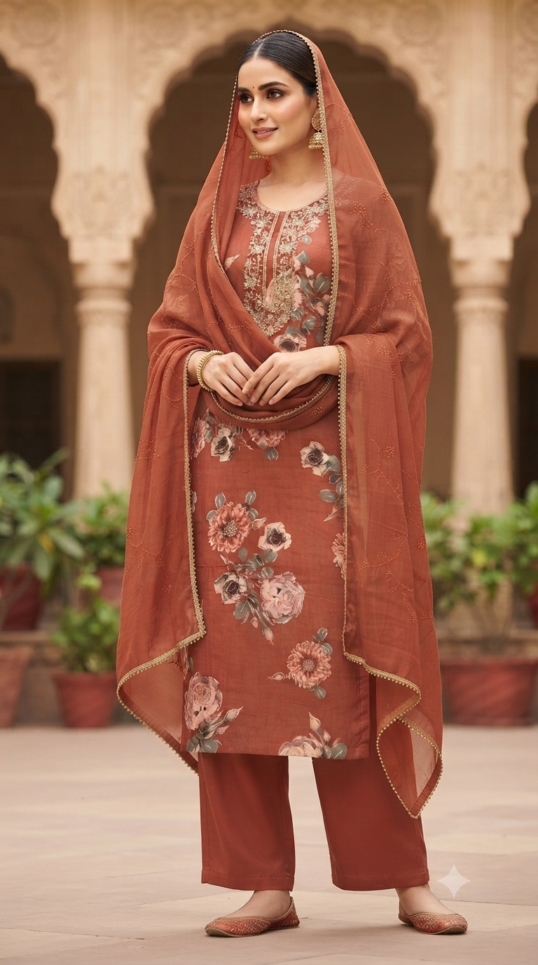 Handwork Jaam Cotton Suit with shiffon Embroidery  Dupatta