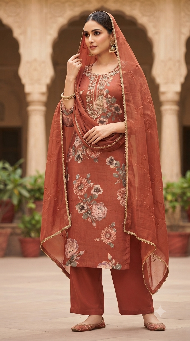 Handwork Jaam Cotton Suit with shiffon Embroidery  Dupatta