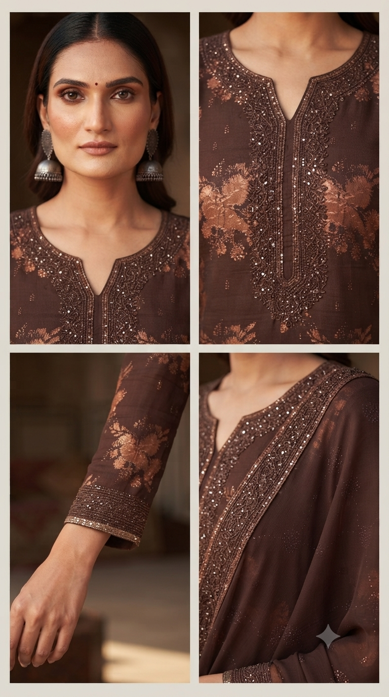 Thread embroidery Neck & Daman work jaam cotton suit