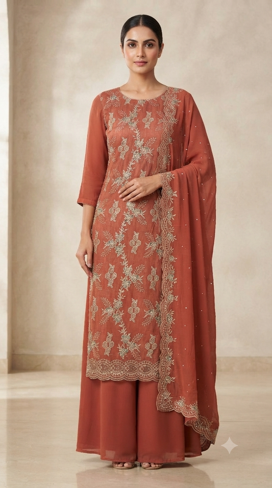 New zarkan work crunchy suit with rayon bottom and shiffon border work dupatta