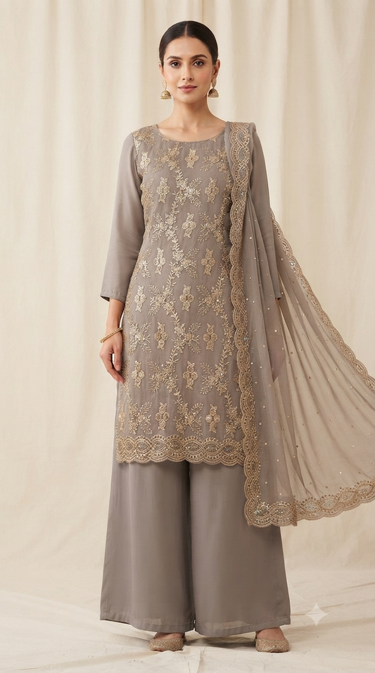 New zarkan work crunchy suit with rayon bottom and shiffon border work dupatta