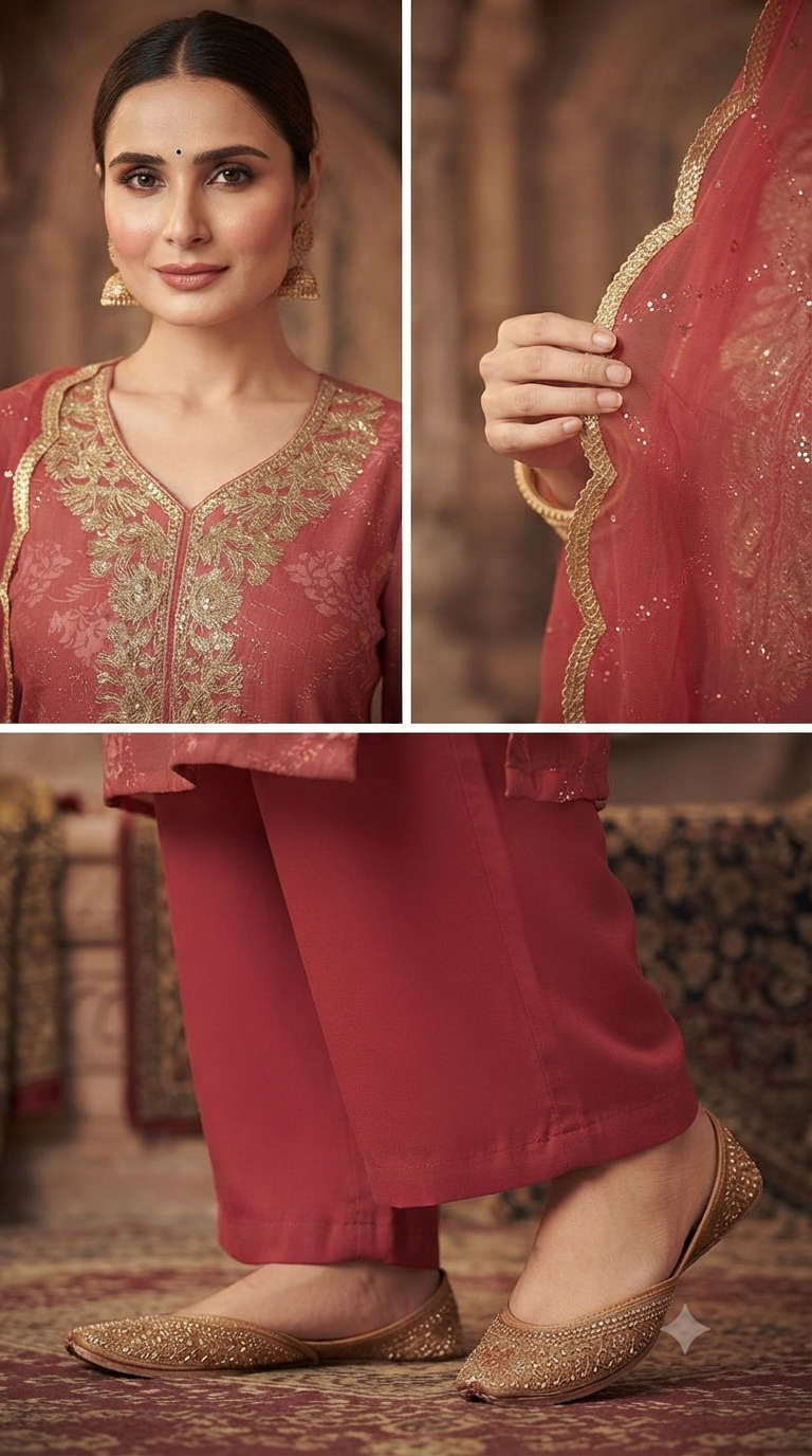 Handwork Jaam Cotton Suit with shiffon Embroidery  Dupatta