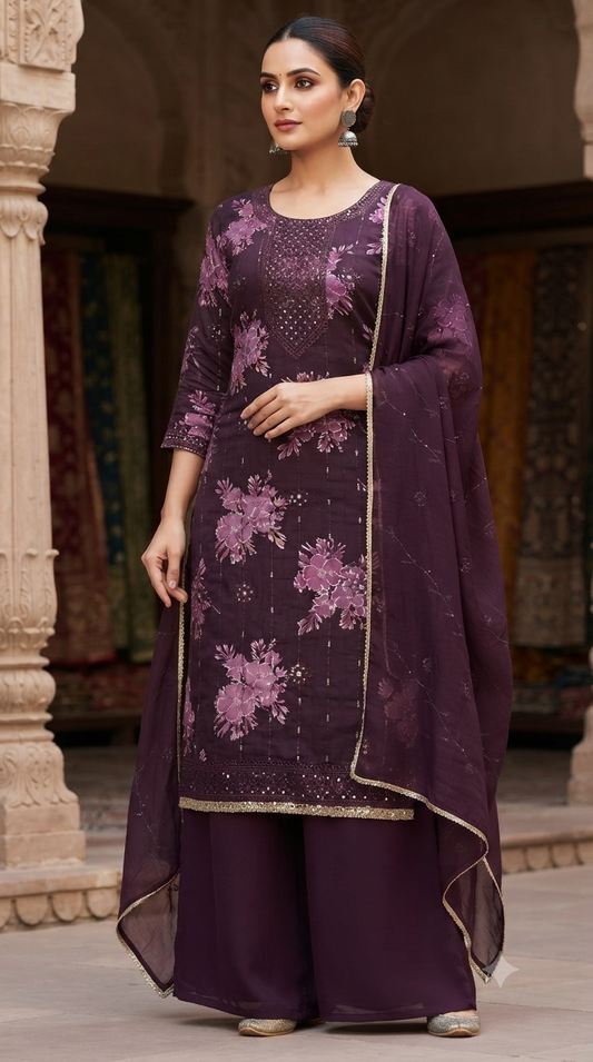 Thread embroidery Neck & Daman work jaam cotton suit