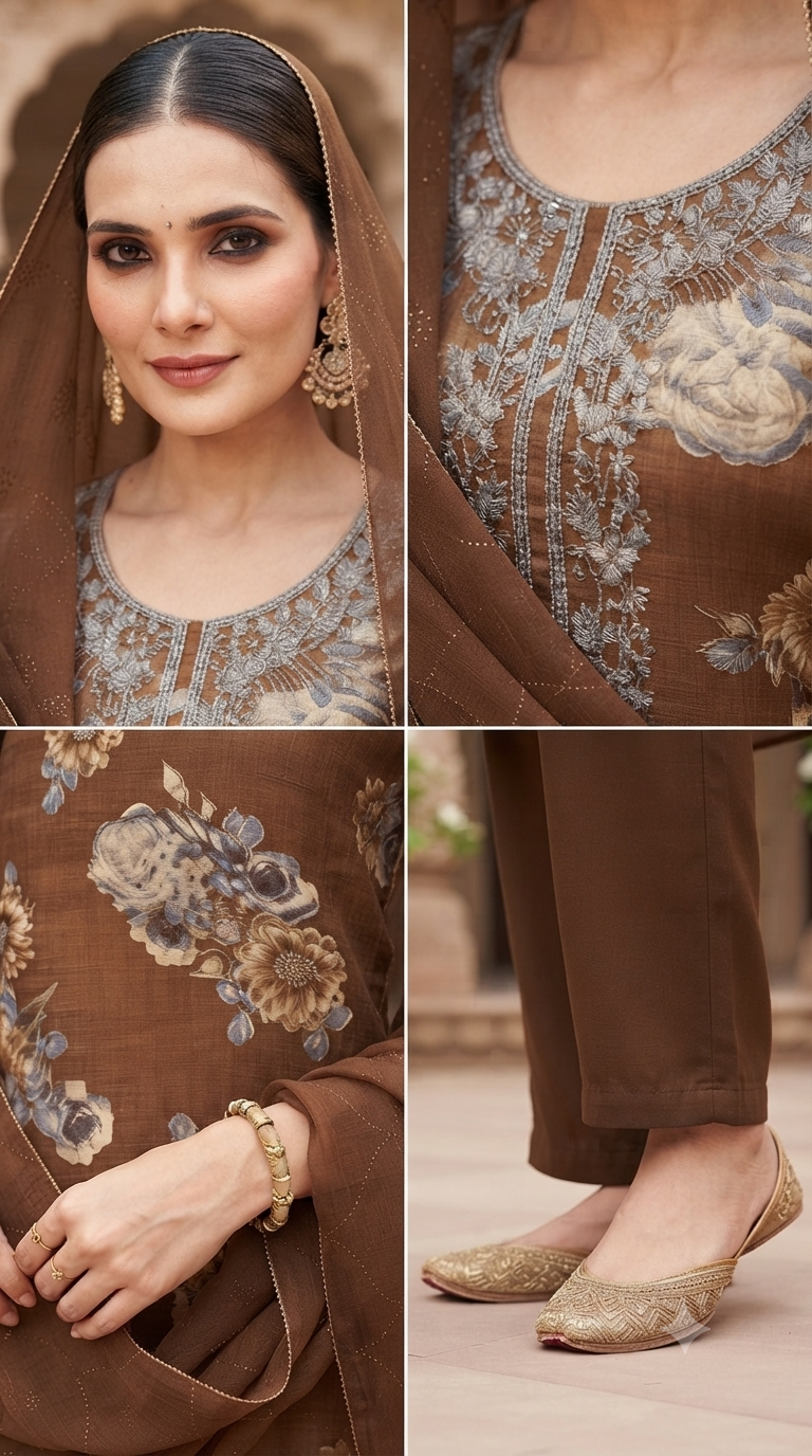 Handwork Jaam Cotton Suit with shiffon Embroidery  Dupatta