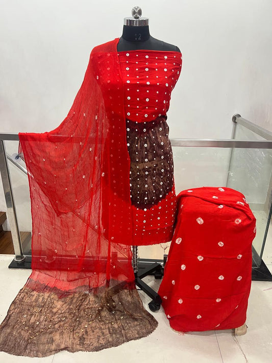 Top trending orange Chunari suit with rayon bottom & dupatta
