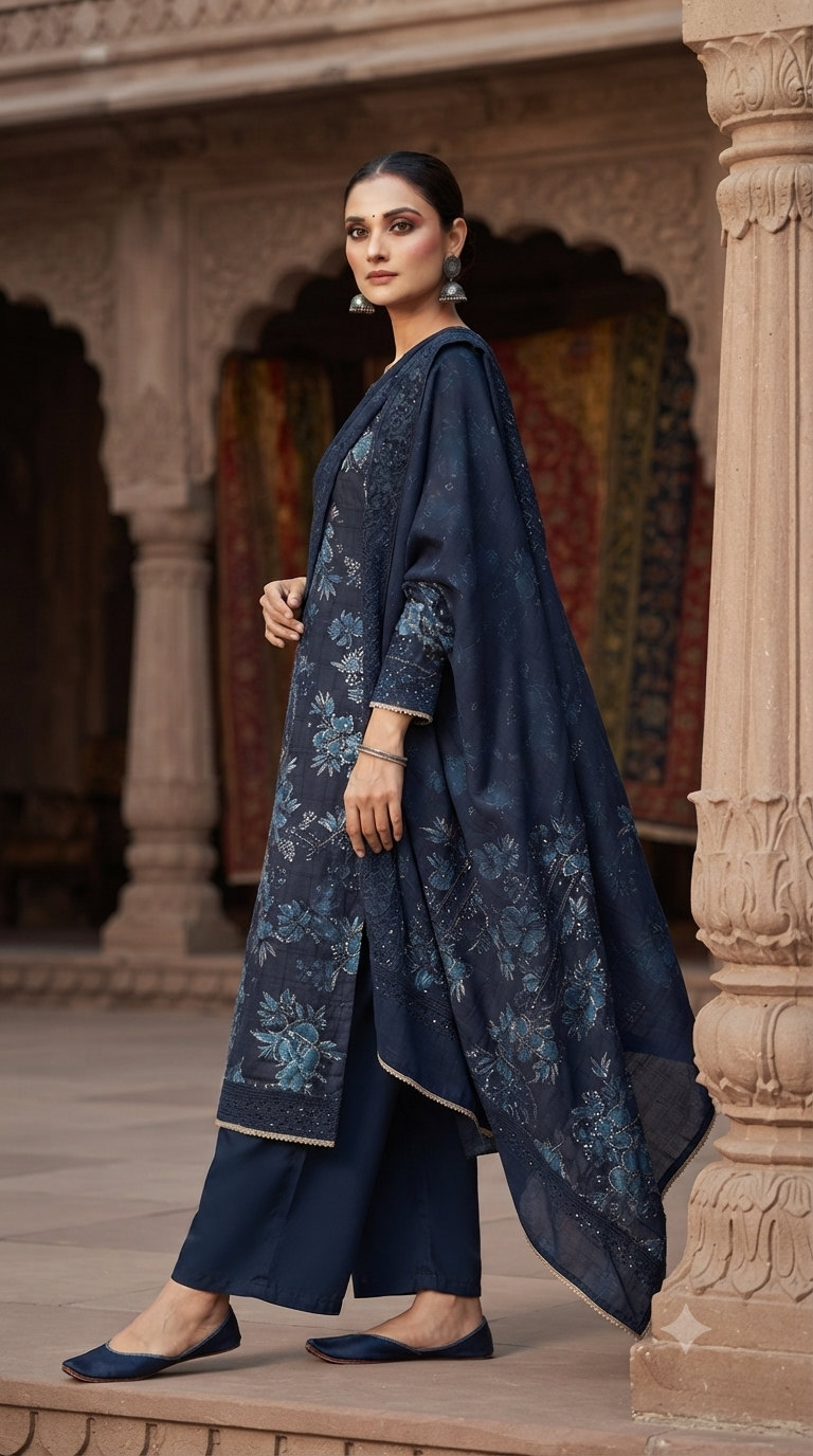 Thread embroidery Neck & Daman work jaam cotton suit